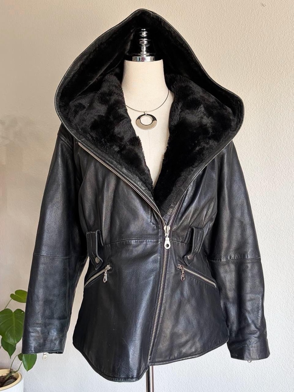 Wilson’s Leather Black Hooded Jacket with Faux Fur Lining